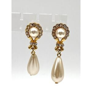 Earrings Costume Dangles Drops Faux Pearls Rhinestones Flowers